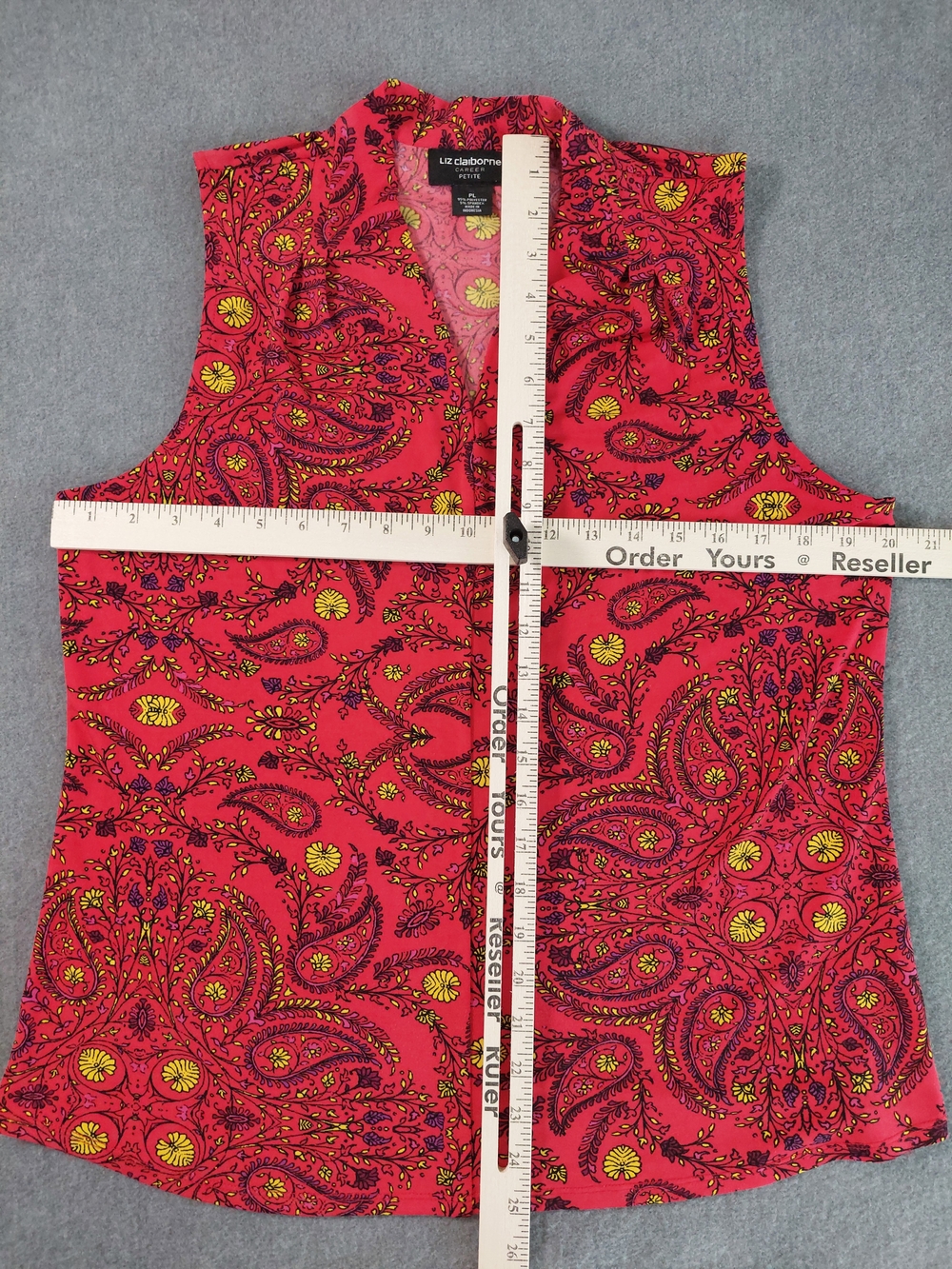 Liz Claiborne Career Red Paisley Sleeveless Blouse PL - Picture 4 of 6